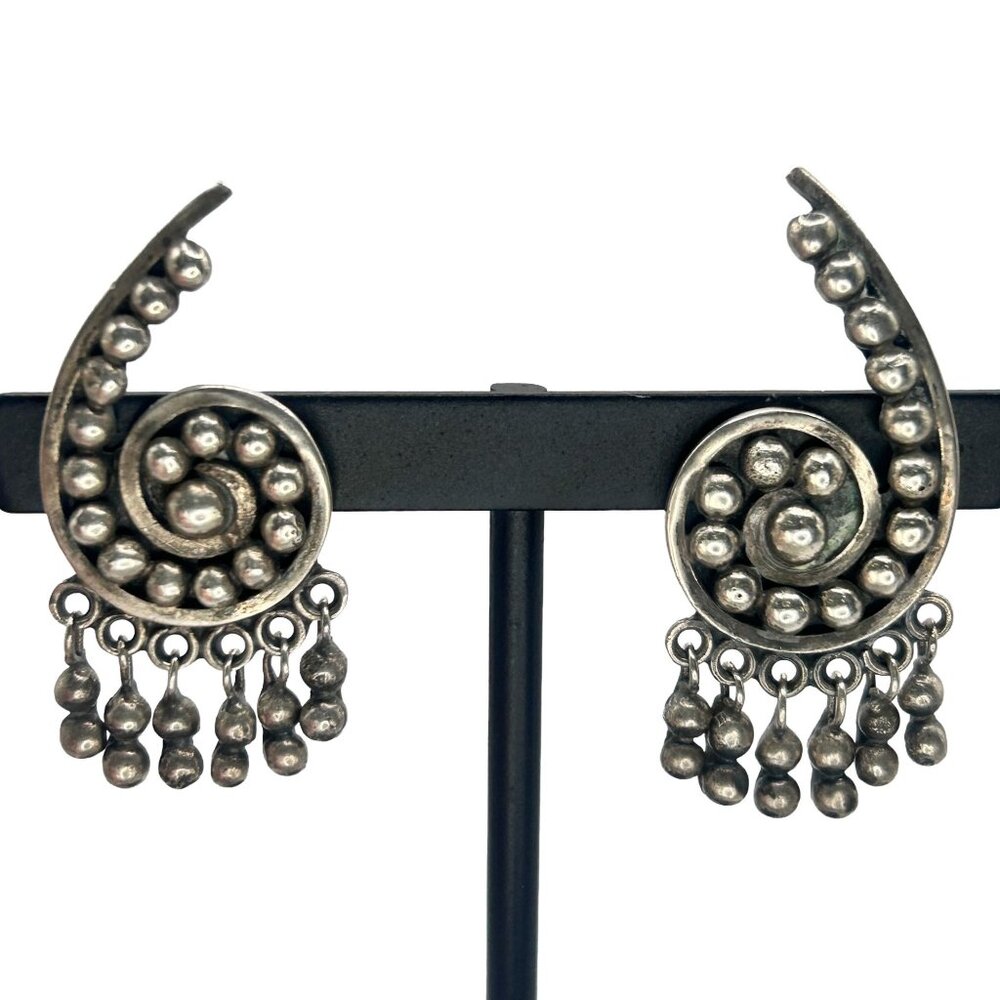 Moreno Taxco Mexico 925 Sterling Silver Spiral Dangle Screw Back Earrings